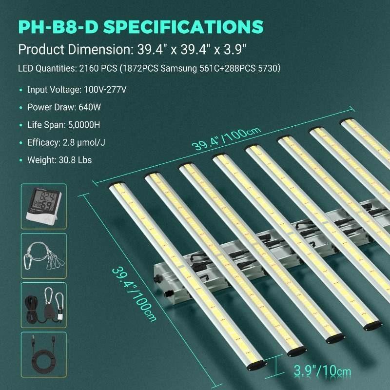 PHLIZON PH-B8-D 640W Ultra LED Grow Light Bar with Samsung LED 561C(8 bars)